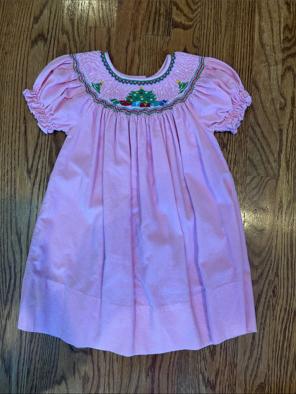 Toddler Pink Smocked Dress with Festive Embroidery